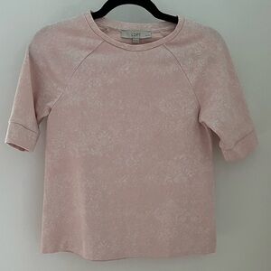 Loft Light Pink Floral Jacquard Raglan Tee XXS Petite